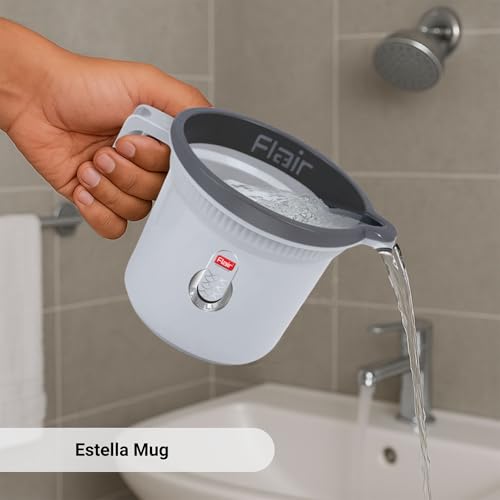 Image of FLAIR Estella Plastic Bath Mug Set of 3 - Durable, Lightweight & Stylish - Ideal for Daily Use in Bathroom & Kitchen (Grey, 1 LTR)