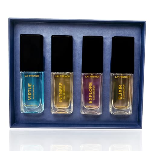 Image of La French Unisex Perfume Gift Set For Men & Women: 4X15ml | Virtue, Intense, Explore & Elixir | Long Lasting Eau De Parfum for Him and Her | Perfumes Gift Set for Couple.