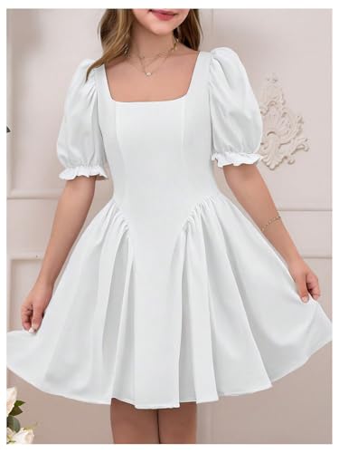 SHENHE Girl's Summer Puff Sleeve Bow Back Party Graduation Dress A Line Flowy Fancy Dress4
