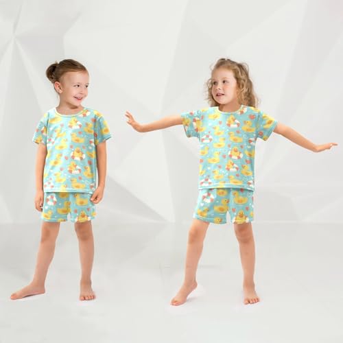 Vdsrup Yellow Ducks Summer Pajamas Set Short Cotton Hearts Sleepwear 2 Piece Unisex 5Y4