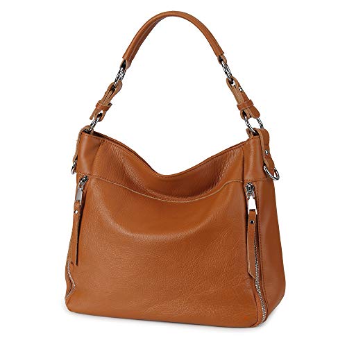 Image of YALUXE Women's Real Leather Shoulder Bags Hobo Handbag Purse Crossbody Bag | Soft Genuine Leather, Convertible, Cross-body Bag, Multiple Pockets, Large Capacity, Medium Size