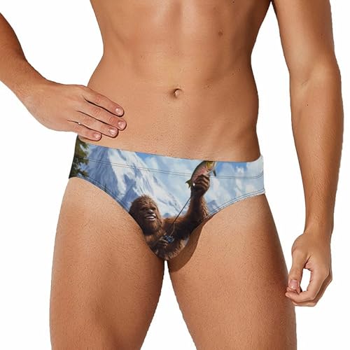 Bigfoot Fishing Mens Swim Briefs Sexy Bikini Swimwear Bathing Suits Trunks