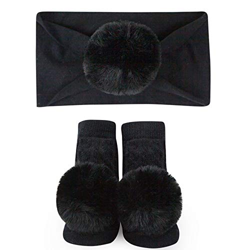 Waddle Pom Pom Rattle Socks and Head Band Gift Set for Baby Girls Black