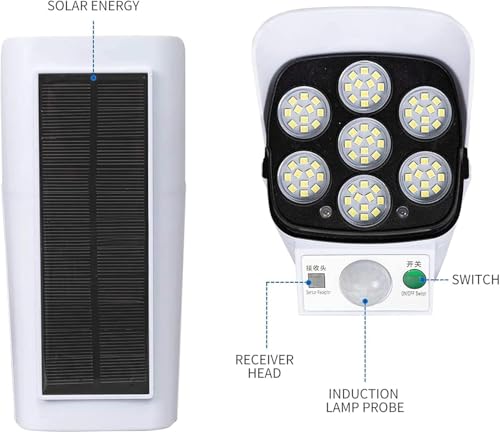 Image of MIRADH Outdoor Motion Sensor Solar Lights 2000 Lumens 77 LEDs Spotlight with Remote Controller IP66 Waterproof Wireless Dummy Decoy Fake Security Camera Light