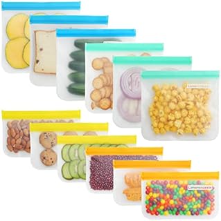 Reusable Food Storage Bags, 12 BPA Free Flat Freezer Bags (6 Reusable Airtight Sandwich Bags + 6 Reusable Leak-Proof Snack Bags) Reusable Lunch Bags for Fruit Storage , vegetables, meat.