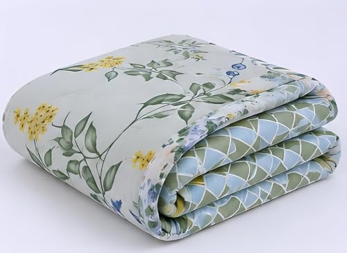 Image of Dohar Single | Double Bed Polycotton Blankets for Summer 90x100inch, 150GSM Ac Comforter and Cooling for Summer Classic Printed Design Quilt Ideal for Gifting (Green, Single)