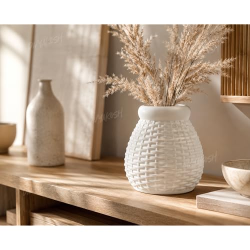 Image of Divyakosh Decorative Flower Vase's (VASE ONLY NO PLANT INCLUDED) for Home Decor| Modern Woven Texture Vases for Center Table, Bedroom, Office Desk | Home Decoration Items for Living Room|Plastic Pots|