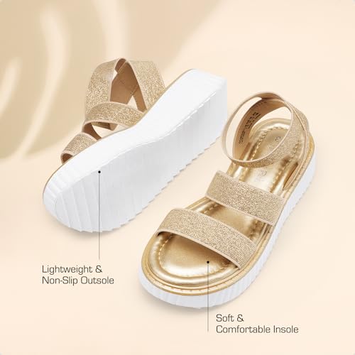 Image of DREAM PAIRS Girls Flatform Wedge Open Toe Platform Summer Sandals with Buckle Ankle Strap for Little Kid /Big Kid