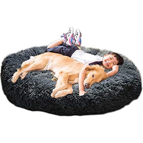 XXL Hundebett Orthopädisch Waschbar Rund Haustierbett für Große Grosse Mittelgroße Hunde XL Hundesofa Antistress Waschbar Kuschelig Hundekissen Memory Foam Hoch Oval Donut Labrador Hundehöhle Grau