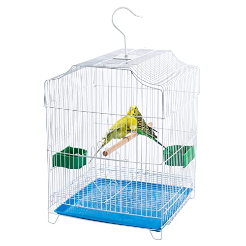 Capuca Small Bird Travel Cage-Lightweight Small Birds Starter Kit with Birdcages and Accessories Great for Parakeets Lovebirds Parrotlets Finches Canaries Blue Removable Plastic Tray Include
