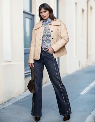 Chic and Cozy: Fnortc Women's Ruffle Collar Quilted Puffer Jacket in Sand for Effortless Autumn Style - Image 4