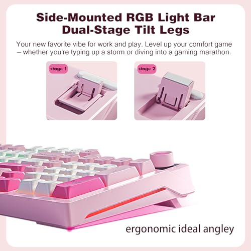 Image of HP K500F Membrane Keyboard (Office /Gaming Dual-Use) - Wireless Tri-Mode Connectivity, White (Pink + White + Rose Red) Color Scheme, Spherical Keycaps, 99-Key Layout, RGB Lighting Effects, 26PN
