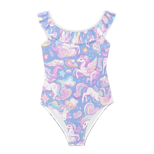 Traje de baño de unicornio arcoíris morado de niña transpirable 3-6 años