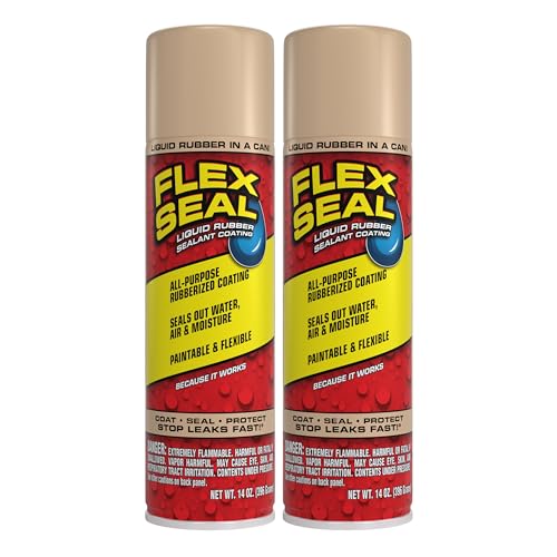 Image of Flex Seal, 14 oz, 2-Pack, Almond, Stop Leaks Instantly, Waterproof Rubber Spray On Sealant Coating, Perfect for Gutters, Wood, RV, Campers, Roof Repair, Skylights, Windows, and More
