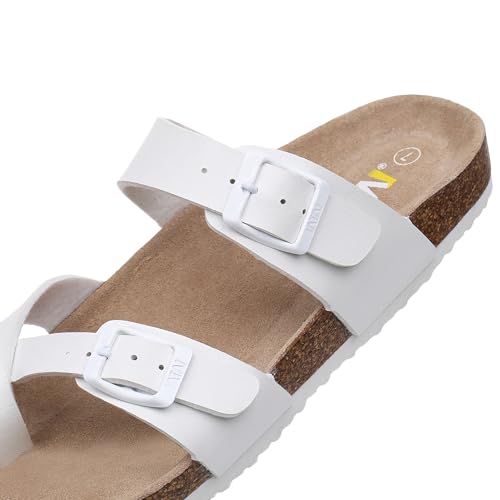 Image of WTW Cork Footbed Womens Sandals Genuine Leather Insole Slides Sandals for Women Adjustable Buckle Summer Sandals Outdoor Walking