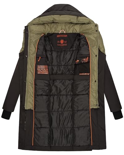 Navahoo Damen Mantel lange warme Winter Steppjacke mit Kapuze und magnetischen Elementen Snowelf Black Gr. M