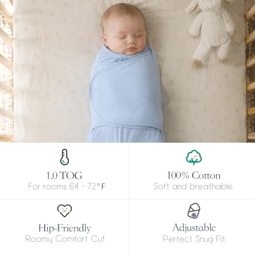 Image of Baby Sleep sack Swaddle 2 Pack,Swaddles 3-6 Months,3-Way Adjustable Wearable Transition Blanket 100% Organic Cotton,12-18 lbs,1.0 TOG(Blue&Grey)