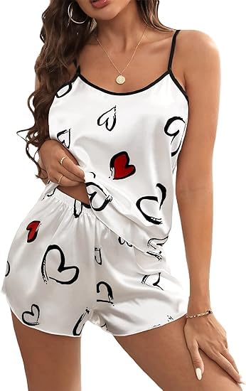 Women's Printed Babydoll Nightwear Set, Sleeveless Cami Top with Shorts, Cream Colour-image-12