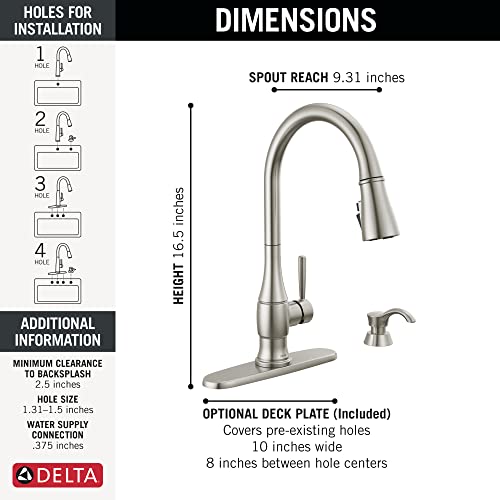 Delta Faucet Hazelwood Brushed Nickel Kitchen Faucet With Soap Dispenser, Kitchen Faucets With Pull Down Sprayer, Kitchen Sink Faucet With Magnetic Docking Spray Head, Spotshield 19831Z-Spsd-Dst #TOP3