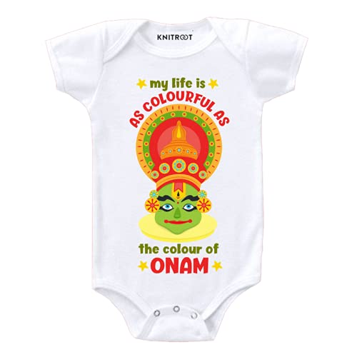 KNITROOT Onam Special Unisex Baby Romper Half Sleeve Boat Neck My life is colourful as colour of onam
