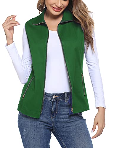 Dealwell Womens Lightweight Sleeveless Military Anorak Drawstring Jacket Vest (onion green pale green S)