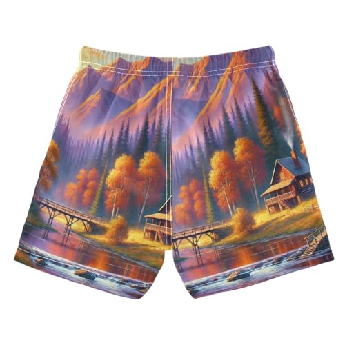 Fall Mountain Trees Boys Swim Trunks Quick Dry Toddler Swimsuit Boy Swimwear Board Shorts Bathing Suits 2T Multi2