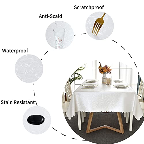 Image of Romanstile Waterproof Vinyl Tablecloth Rectangle, 54 x 78 Inch, Flower White
