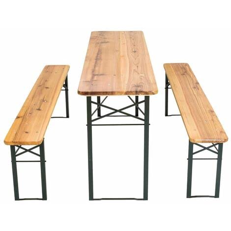 SET BIRRERIA TAVOLO + 2 PANCHE IN LEGNO NATURALE RICHIUDIBILE 120X60 cm 4F