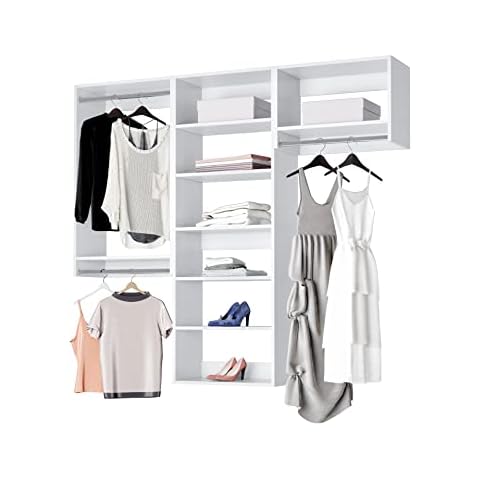 Closet Kit with Hanging Rods & Shelves - Corner Closet System - Closet Shelves - Closet Organizers and Storage Shelves (White, 66 inches Wide) Closet Shelving Cover