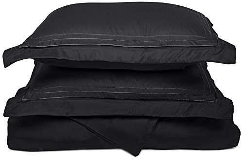 Super Soft Light Weight, 100% Brushed Microfiber, King/California King, Wrinkle Resistant, Black Duvet Cover with 3-Line Embroidered Pillowshams in Gift Box