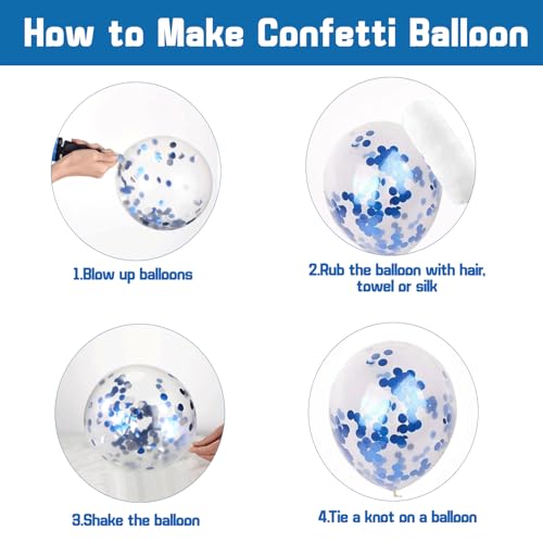 Image of Zesliwy Blue Confetti Balloons Set,50Pcs 12 Inch Navy Light Metallic Blue Balloon Kit Pastel Pale Blue Latex Balloon with Ribbon for Birthday Wedding Graduation Anniversary Party Decorations
