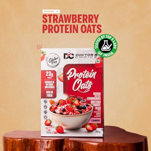 DC DOCTORS CHOICE Strawberry High Protein Oats (23G Protein), No Additives & No Refine Sugar, High-fiber cereal with raisins | Doctor Choice Oats (750g, Strawberry)