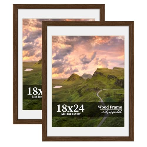 SZYUU 18x24 Picture Frame Set of 2, Wood Frame with Real Glass, Wide Border