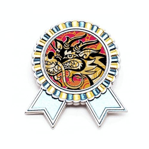 Broche dragon chinois noire veste métal taille M bijou fantaisie asymétrique Asie