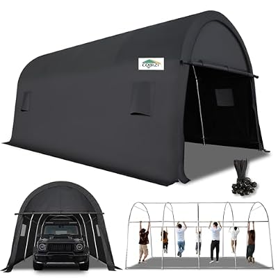 COBIZI Carport 12x20 FT Heavy Duty, Portable Garage, Carport Canopy with All-Steel Metal Frame & Vents, Round Style Outdoor Storage Shed for Car, Truck, Boat, Patio Furniture Anti-Snow Waterproof
