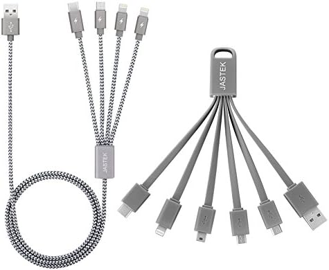 Multi USB Cable 2 Packs, JASTEK 2 Sets 4-in-1 and 6-in-1 Multiple USB Charging Cable Adapter Connector with Type C, 8 Pin, Micro USB, Mini USB Ports for Universal Charging - 2 Packs Grey