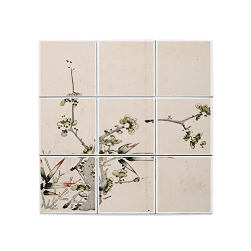 Carreaux céramique estampe japonaise lot de 9 de 15,2 cm pour décoration murale vintage