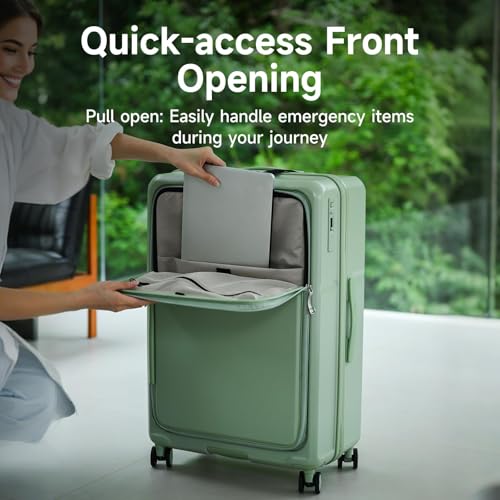 ROAMING Expandable 20 Inch Carry On Luggage with Mute Brake Wheels Airline Approved Hard Shell Suitcases with Front Pocket Top Opening Luggage with TSA Lock for Short Business Travel, Jade cyan2