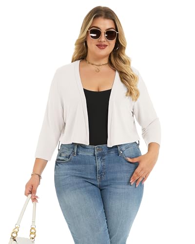 Image of Plus Size Shrugs for Women 3 /4 Sleeve Cropped Cardigan Knit Sweaters Open Front Bolero 2026