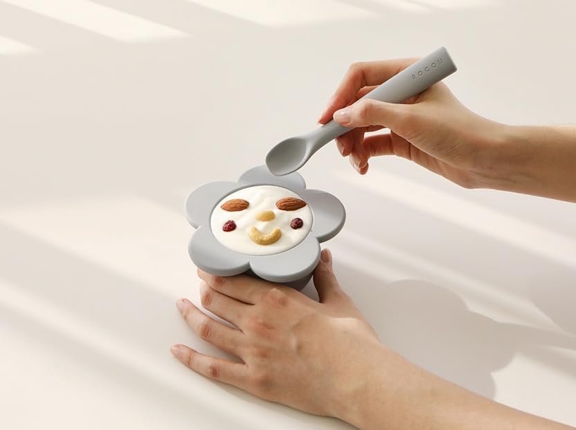 ROCOU フラワーエディション 離乳食 ボウル シリコン プラチナシリコン スプーン付き 食品衛生検査済み (電子レンジ可/冷凍可
