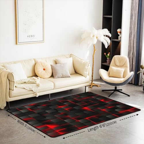 Tapete Decorativo Rojo y Negro 3x5 geométrico miniatura 2