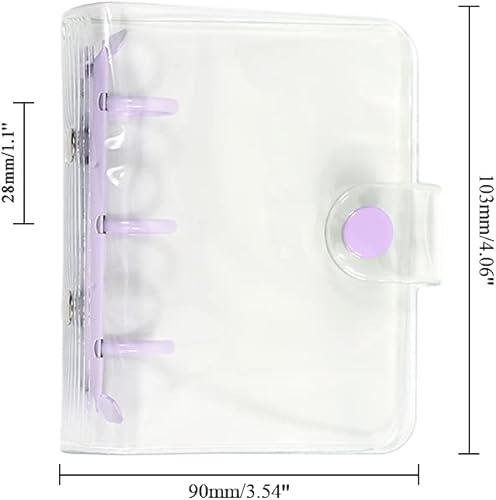 Miniatura 7 de Mini cubierta de PVC transparente para carpetas de anillas redondas de color caramelo morado de 0.787in de diámetro de 3 anillos, cierre de botón a