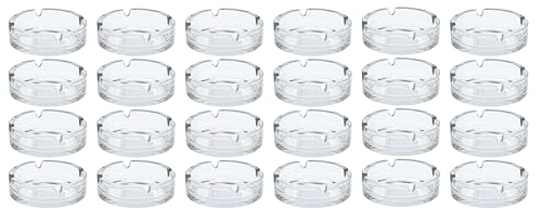 mucHome Aschenbecher aus Glas - Ascher Glasaschenbecher für Zigaretten - für Haushalt und Gastro - Rund Ø 10 5 cm aus robustem Glas - spülmaschinenfest & stapelbar- Tischaschenbecher (24 Stück)