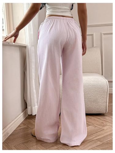 Women's Striped Wide Leg Pants Drawstring Low Rise Baggy Lounge Pants with Pockets3