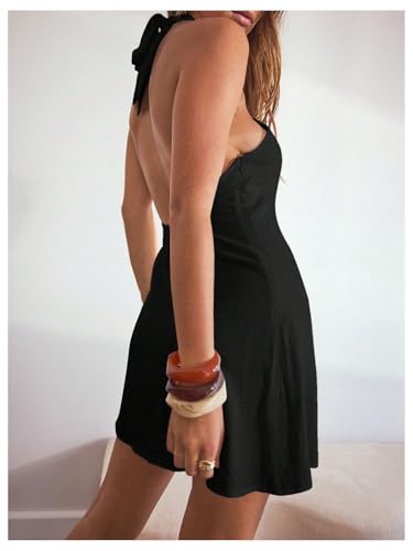 Floerns Women's Summer Halter Mini Dress Sleeveless Beaded Tie Back Beach A Line Dresses2