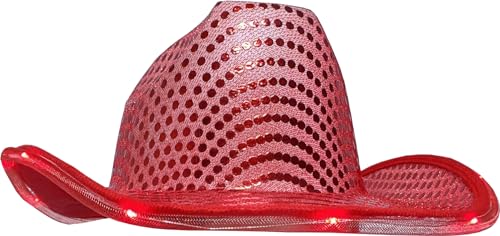 Studio Halloween Adult's Red Sequin Cowboy Hat With LED Trim Costume Accessory
