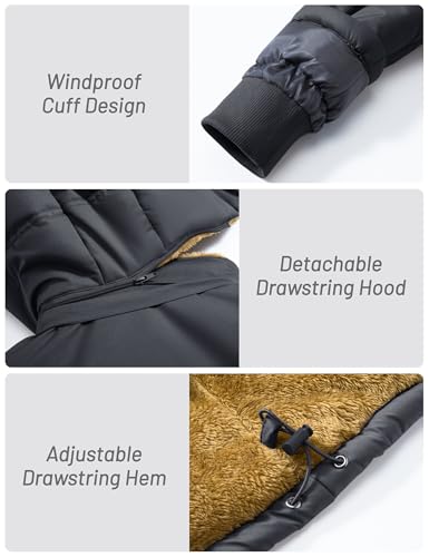 EKLENTSON Men's Winter Jacket with Detachable Hooded Water Resistant Windproof Parka Coat Dark Grey L - Image 5