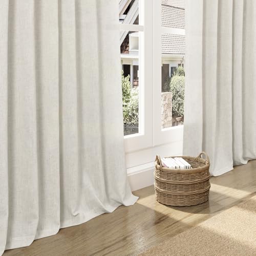 Image of Linen Curtains 63 Inch Long for Living Room Back Tab Mousse White