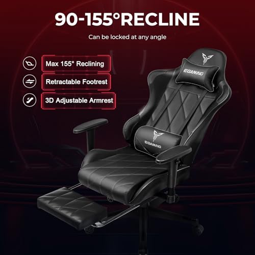 Gaming Chair with 3D Adjustable Armrests, Cow Print Design, Ergonomic Office Chair with High Back, Computer Chair with Footrest,Comfy Diamond Stitching Sest, Game Chair for Adults