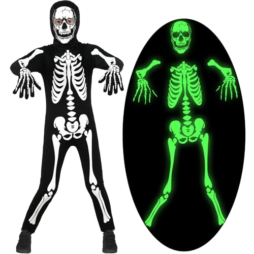 Sizgaroot Skeleton Costume Kids Boys Scary Halloween Glow In The Dark Skeleton Costume cover